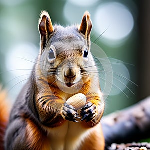 Close-Up Shot of a European Squirrel Eating a Peanut