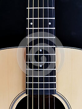 close up shot of fingerboard guitar , rosewood fingerboard with dot mark, no string mark