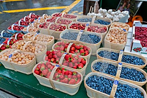 Close up shot of fresh fruits in Atwater Market