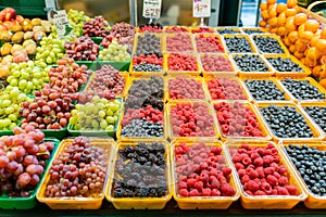 Close up shot of fresh fruits in Atwater Market