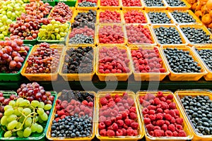 Close up shot of fresh fruits in Atwater Market