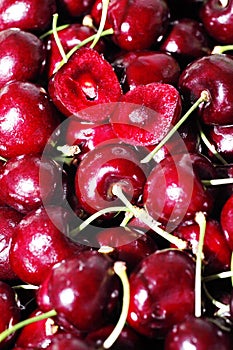 Close up shot of fresh organic red cherries.