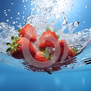 A close-up shot of fresh strawberries in the water