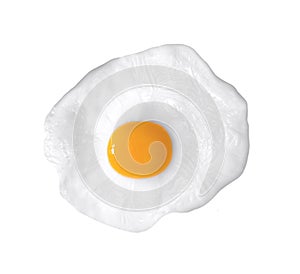 Close up shot of a fried egg isolated