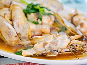 Close up shot of fried razor clam