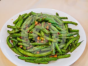 Close up shot of fried String Bean