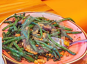 Close up shot of fried string bean