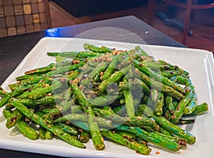 Close up shot of fried string bean