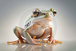 Close-up Shot of a Frog on a White Surface. Generative AI