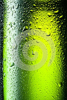 Close up shot of frosty beer bottle