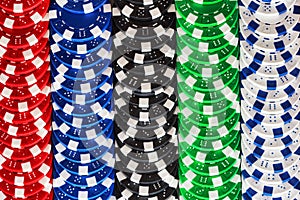 Close up shot of Gambling Chips in Casino photo