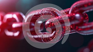 Red digital blockchain chain with futuristic elements