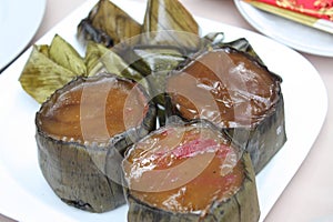 Close-up shot of the Glutinous Rice Cake or snian gao in Mandarin.