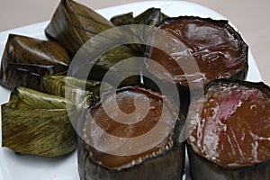 Close-up shot of the Glutinous Rice Cakes or nian gao in Mandarin.