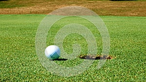 Close up shot of golf putt on beautiful golf course