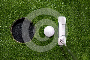 Close up shot of golf putt. Golf concept image