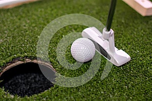 Close up shot of golf putt. Golf concept image