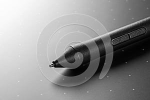 Close up shot of Graphic tablet with pen for illustrators and designers. Graphic design instrument