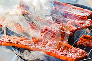 Close up shot of grilling meat