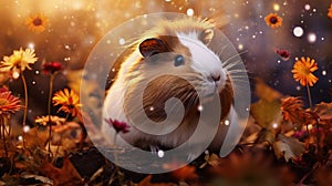 Close-up shot of guinea pig in meadow