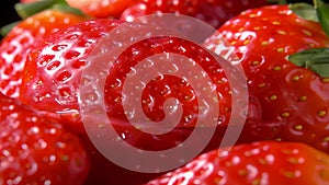 Close-up shot of half a strawberry falling with juice splashing