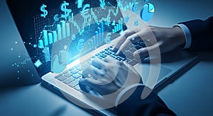 Digital Finance and Trading Concept with Laptop and Futuristic Graphics