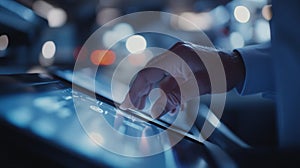 Close-Up Shot of Hands Using Digital Tablet in Modern Environment