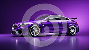 Close up shot headlight in luxury purple car background. Modern and expensive sport car concept