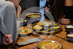 Close up shot of Indian food some girls are having in a cafe