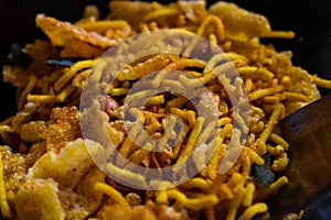 Close up shot of Indian namkeen or mixture. Indian spicy snack