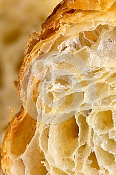 Close up shot of the interior of a croissant