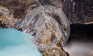 Close-up shot of Kelimutu crater lakes.