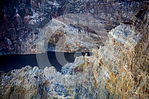 Close-up shot of Kelimutu crater lakes.