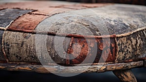 Rustic Charm: Close-up Of Vintage Velvet Ottoman With Natural Grain And Cracks