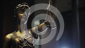 Close up shot of Legal and law concept statue of Lady Justice. Move camera view