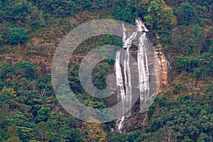 Close-up shot long exposure of Siri Phum Waterfall on high cliffs at Doi Inthanon National Park, Chiang Mai.