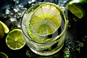 A close-up shot of a luxurious glass of lime juice. Created with generative AI