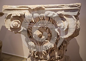 Close-up shot of the magnificent ornate detail on the columns of the south facade of St. Pauls Cathedral in London, UK.