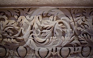 Close-up shot of the magnificent ornate detail on the columns of the south facade of St. Pauls Cathedral in London, UK.