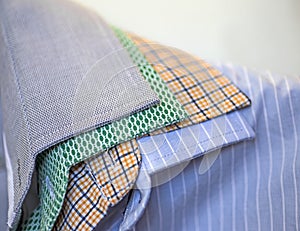 Close-up shot of men's shirt collars