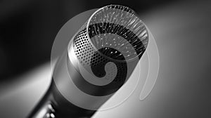 A close-up shot of a microphone in a classic black and white style
