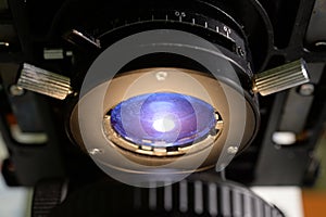 Close up shot of microscope at the blood laboratory