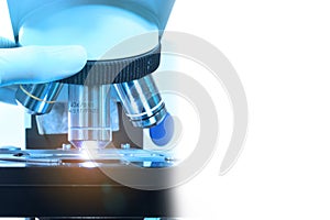 Close up shot of microscope at the blood laboratory