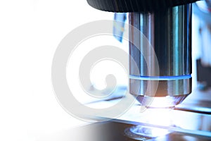 Close up shot of microscope at the blood laboratory