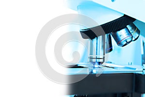 Close up shot of microscope at the blood laboratory