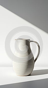 Off White Ceramic Pitcher Sunlight Minimalist Still Life