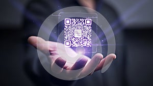 Holographic QR Code Floating Above Open Hand