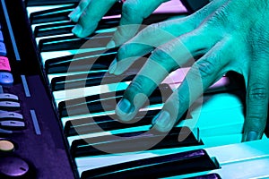 Close up shot of a piano at a party