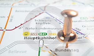 Close up shot of a pin on the map of Germany - concept of traveling