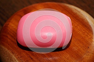 Close up shot of a pink soap.